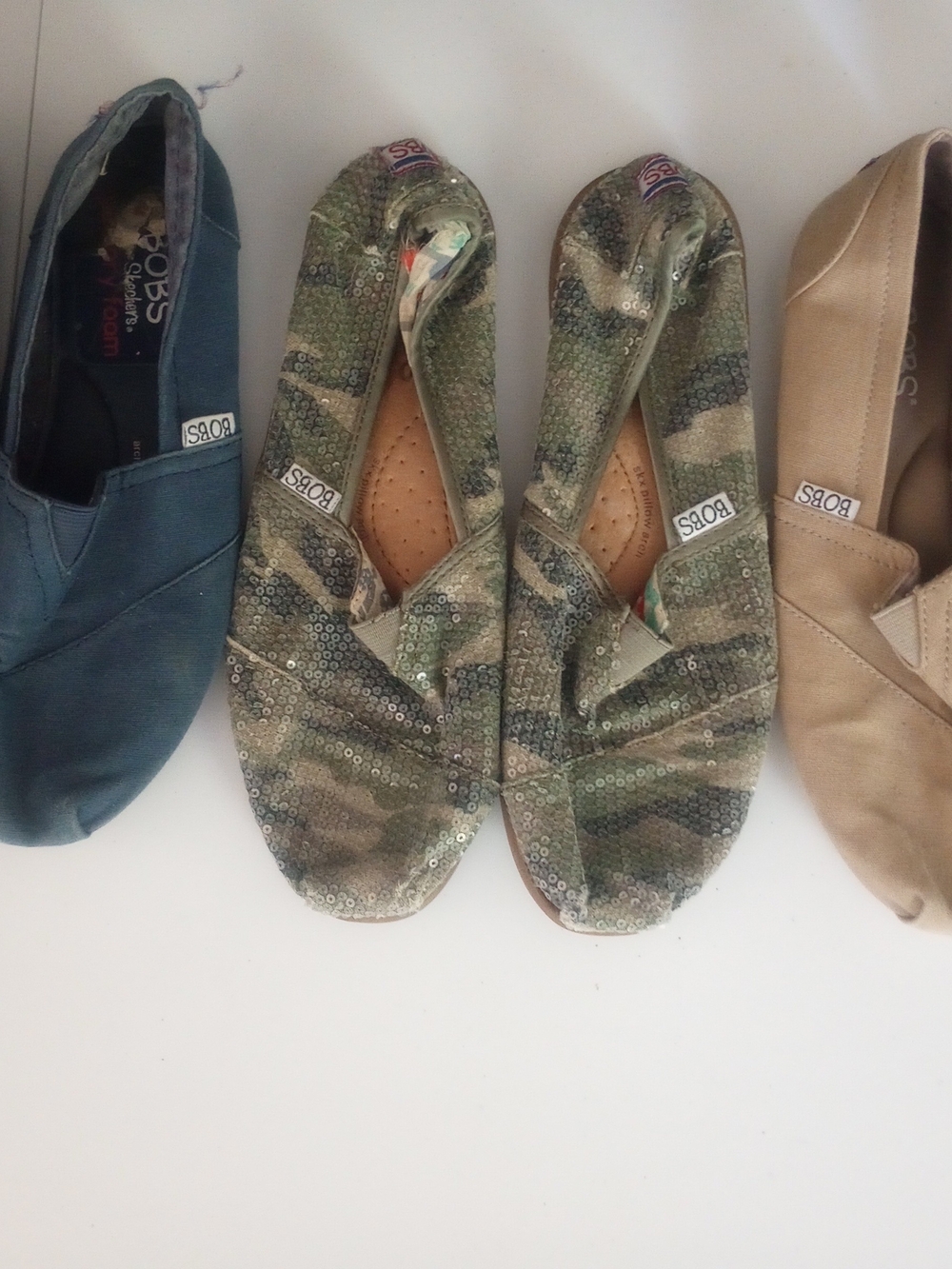 Skechers BOBS 3 pair-Navy, Sequin Camo, Khaki